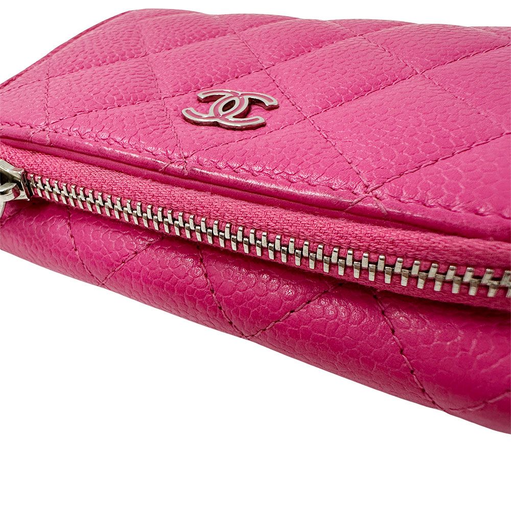 Chanel Wallet Trifold Quilted Caviar Leather Pink Silver Har — view 6