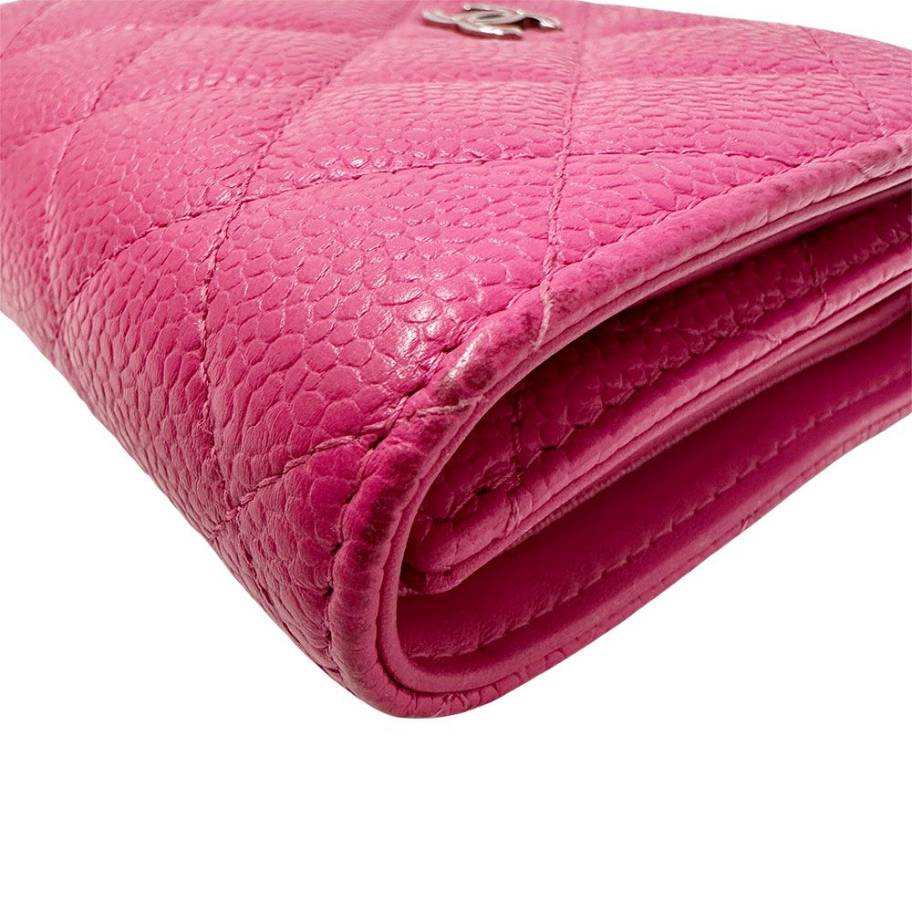 Chanel Wallet Trifold Quilted Caviar Leather Pink Silver Har — view 4