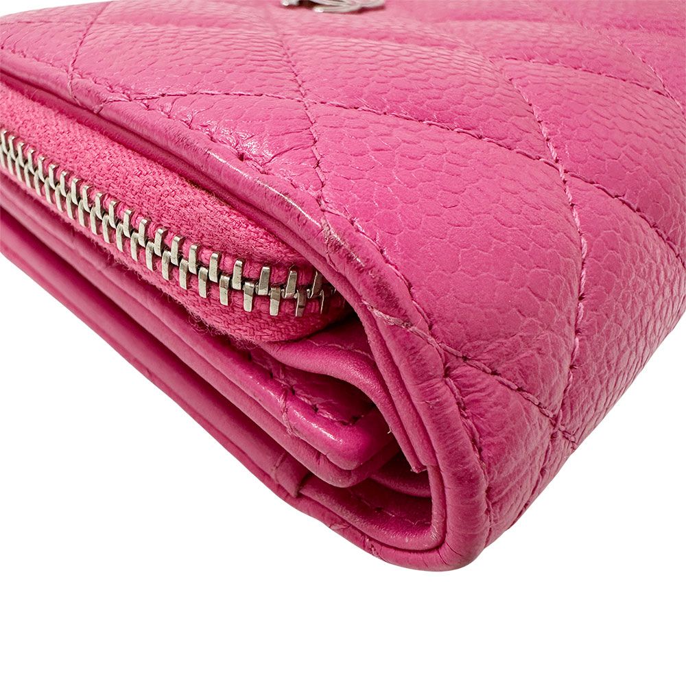 Chanel Wallet Trifold Quilted Caviar Leather Pink Silver Har — view 3