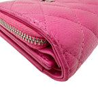 Chanel Wallet Trifold Quilted Caviar Leather Pink Silver Har — view 3