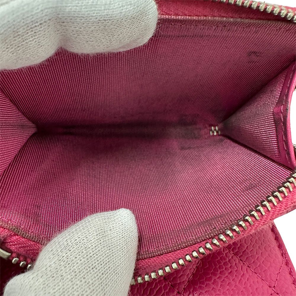 Chanel Wallet Trifold Quilted Caviar Leather Pink Silver Har — view 9