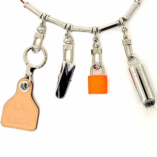 Louis Vuitton Collier Survival Necklace Charm Metal Leather Orange Silver Hardwa — view 2