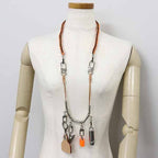 Louis Vuitton Collier Survival Necklace Charm Metal Leather Orange Silver Hardwa — view 3