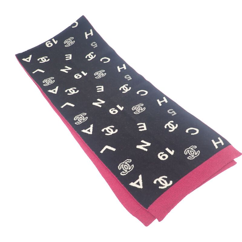 Chanel Logo Muffler Cashmere Black Pink CC Scarf — view 3