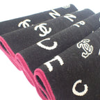 Chanel Logo Muffler Cashmere Black Pink CC Scarf — view 9