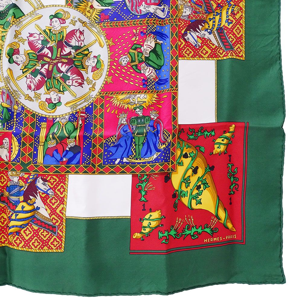 Hermes Scarf Carre 90 le Tarot Card Silk Green Multicolor Large — view 5