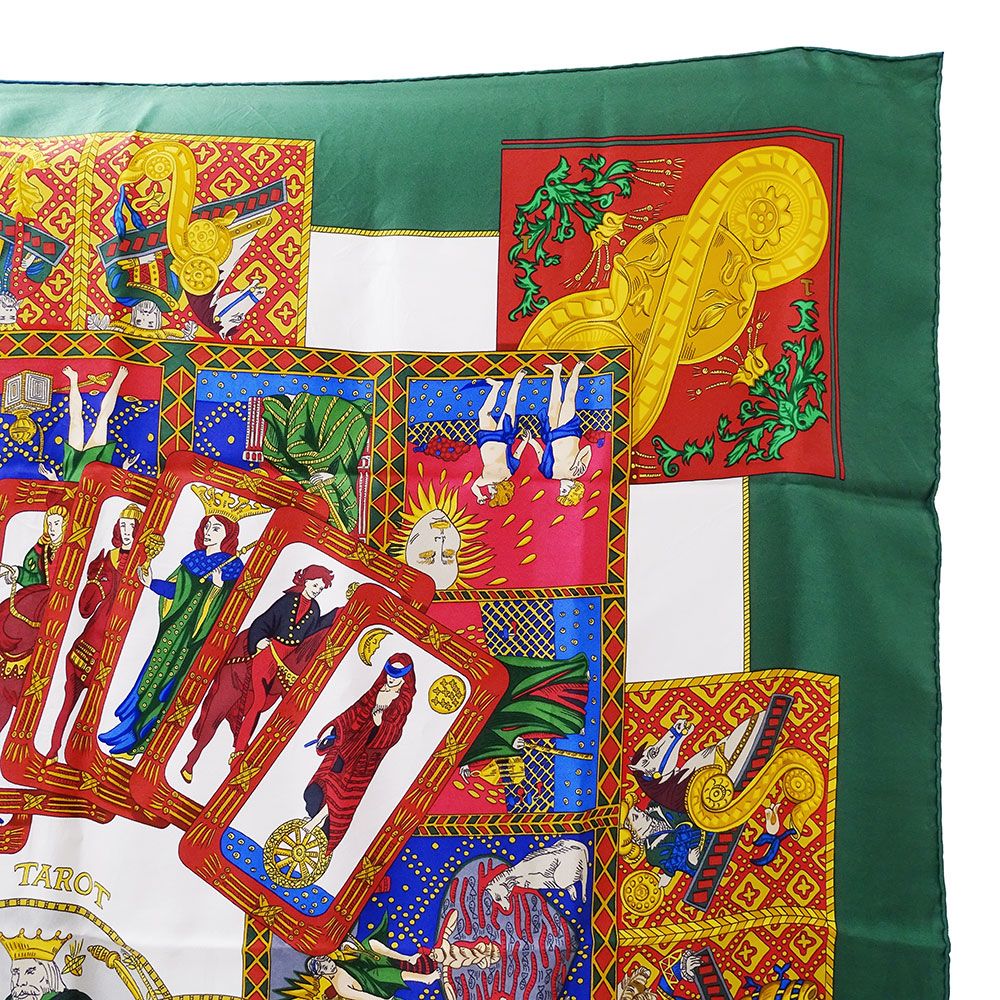 Hermes Scarf Carre 90 le Tarot Card Silk Green Multicolor Large — view 3