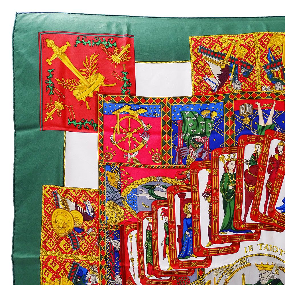 Hermes Scarf Carre 90 le Tarot Card Silk Green Multicolor Large — view 2