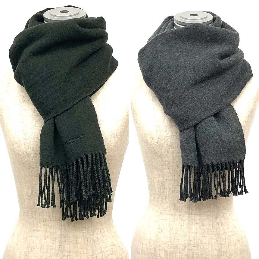 Hermes Cashmere Muffler Green Gray Bicolor Scarf — view 2