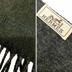 Hermes Cashmere Muffler Green Gray Bicolor Scarf — view 3