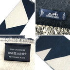 Hermes Cashmere Muffler Kazak Bicolor Shawl Navy Gray Scarf — view 3
