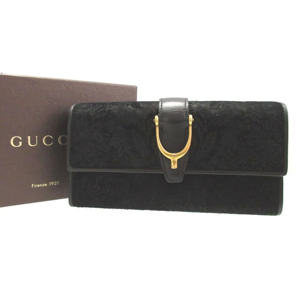 Gucci Soft Stirrup Suede Leather Black Bifold Long Wallet — view 2