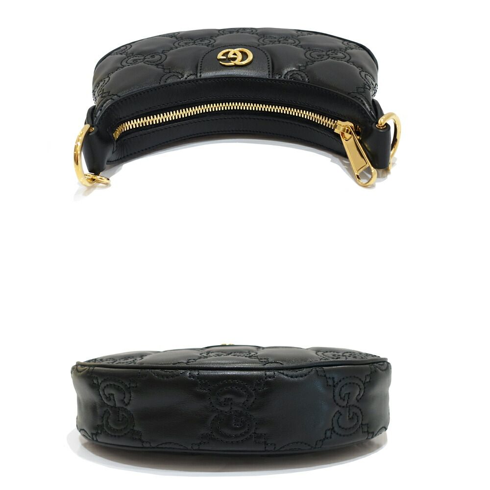 Gucci GG Matelasse Mini Shoulder Bag Leather Black Gold — view 3