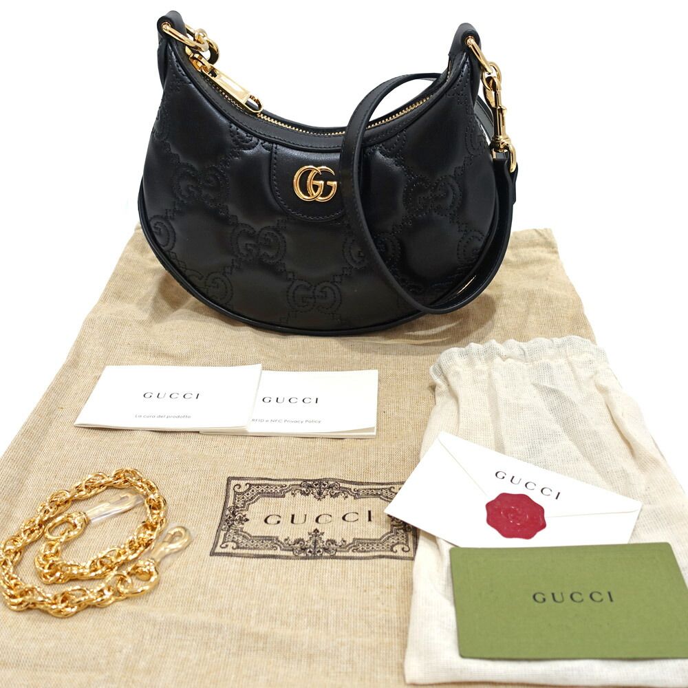 Gucci GG Matelasse Mini Shoulder Bag Leather Black Gold — view 9