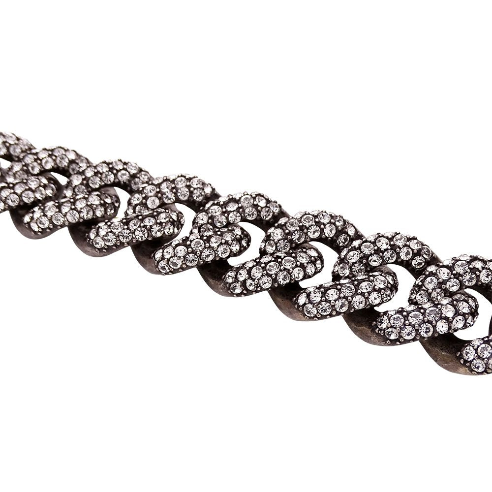 Saint Laurent Choker Necklace Metal Rhinestone Silver Chain — view 3