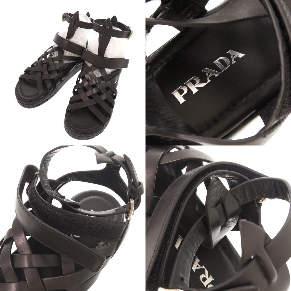 Prada 37 Leather Black Sandals Mesh — view 9