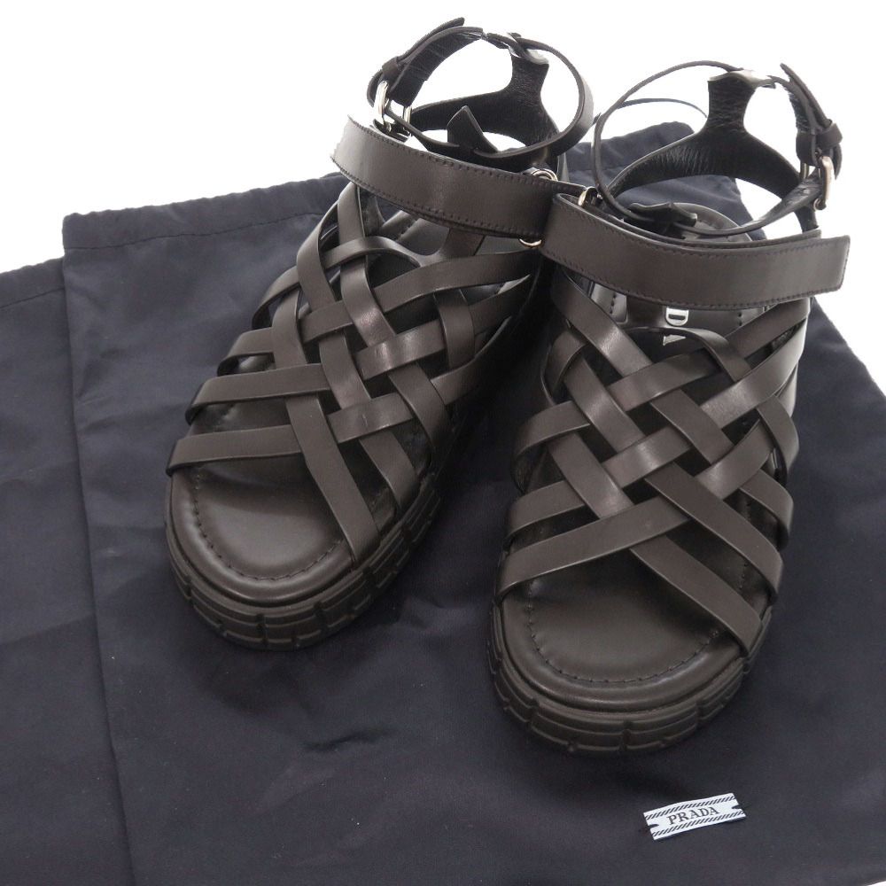 Prada 37 Leather Black Sandals Mesh — view 2