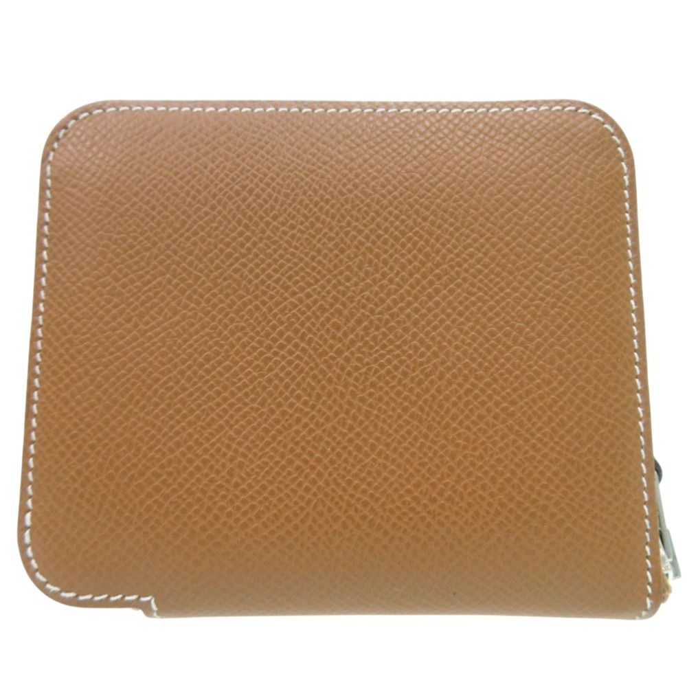 Hermes Azap Compact Silk in Gold Round Wallet Leather Brown — view 3