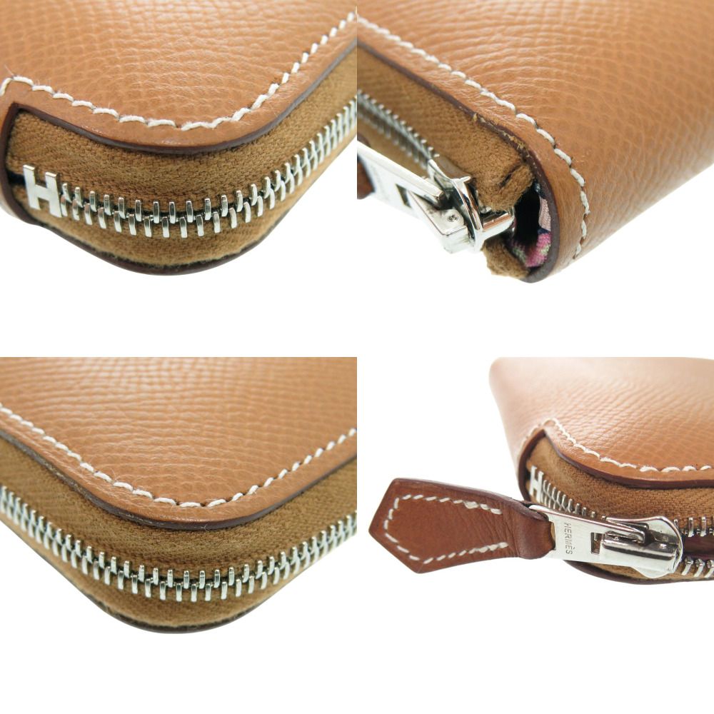 Hermes Azap Compact Silk in Gold Round Wallet Leather Brown — view 9