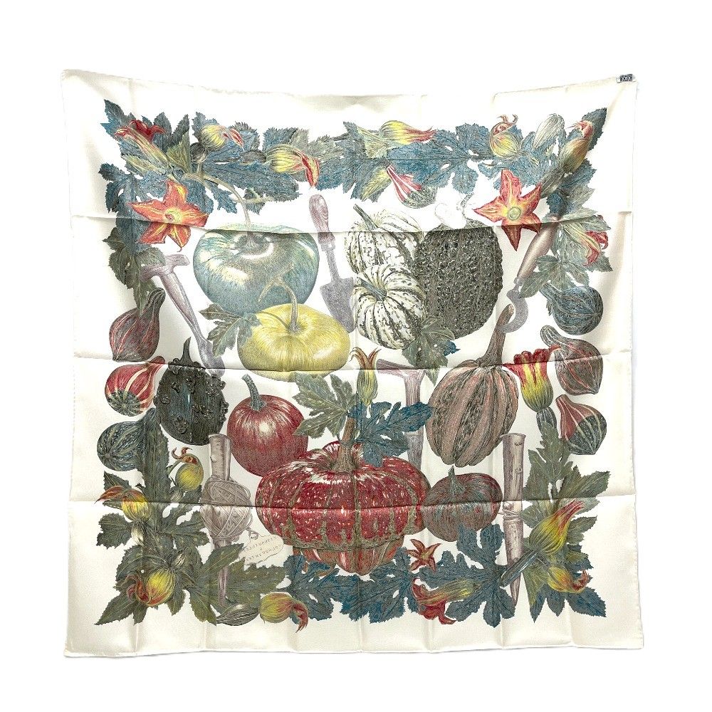 Hermes Scarf Citrouilles & Coloqu in Tes Pumpkin and Colocint Silk White Beige — view 6