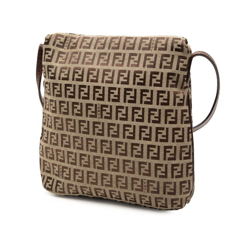 Fendi Zucchino Crossbody Shoulder Bag Brown Canvas Leather — view 2