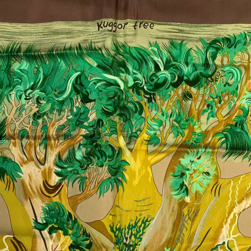 Hermes Carre 90 Scarf Silk Kuggor Tree Brown — view 6