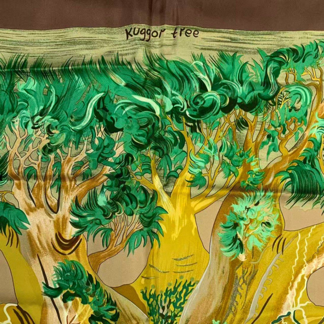 Hermes Carre 90 Scarf Silk Kuggor Tree Brown — view 6