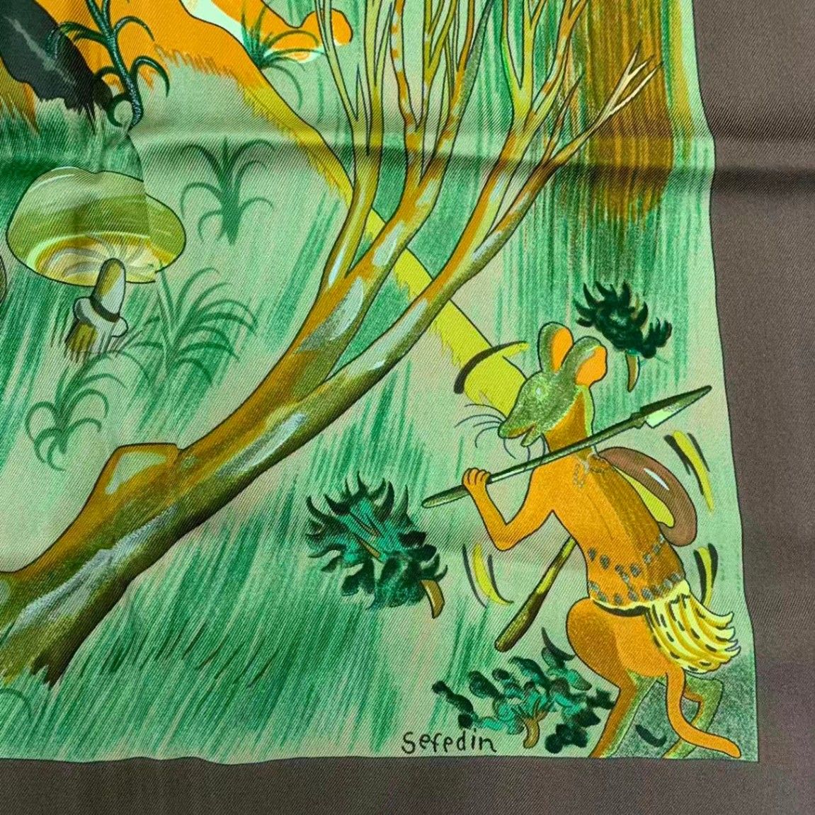 Hermes Carre 90 Scarf Silk Kuggor Tree Brown — view 7