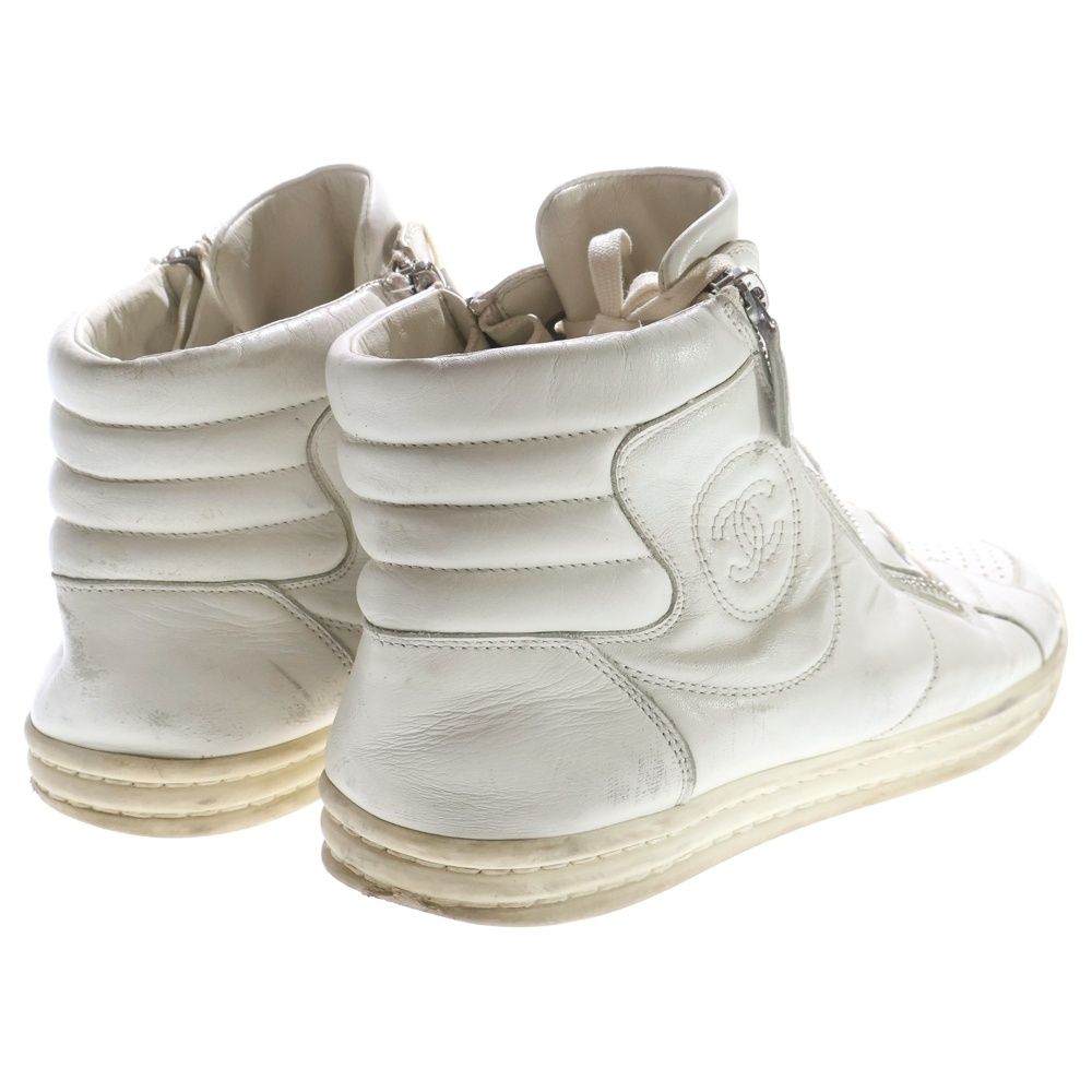 Chanel CC Logo Side Zip High Cut Sneakers White — view 3