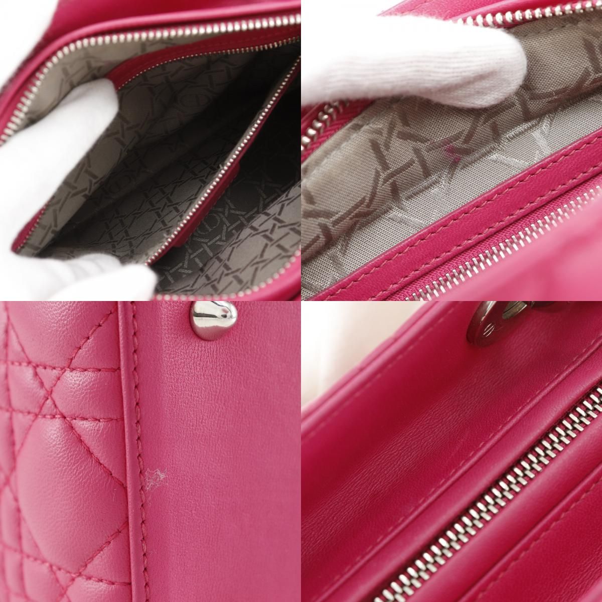 Dior Christian Cannage 2-Way Shoulder Leather Fuchsia — view 7
