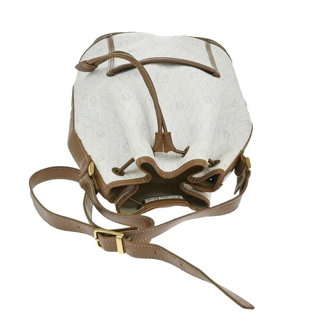 Dior Christian Shoulder Bag Honeycomb Drawstring White Brown Leather Vintage — view 5