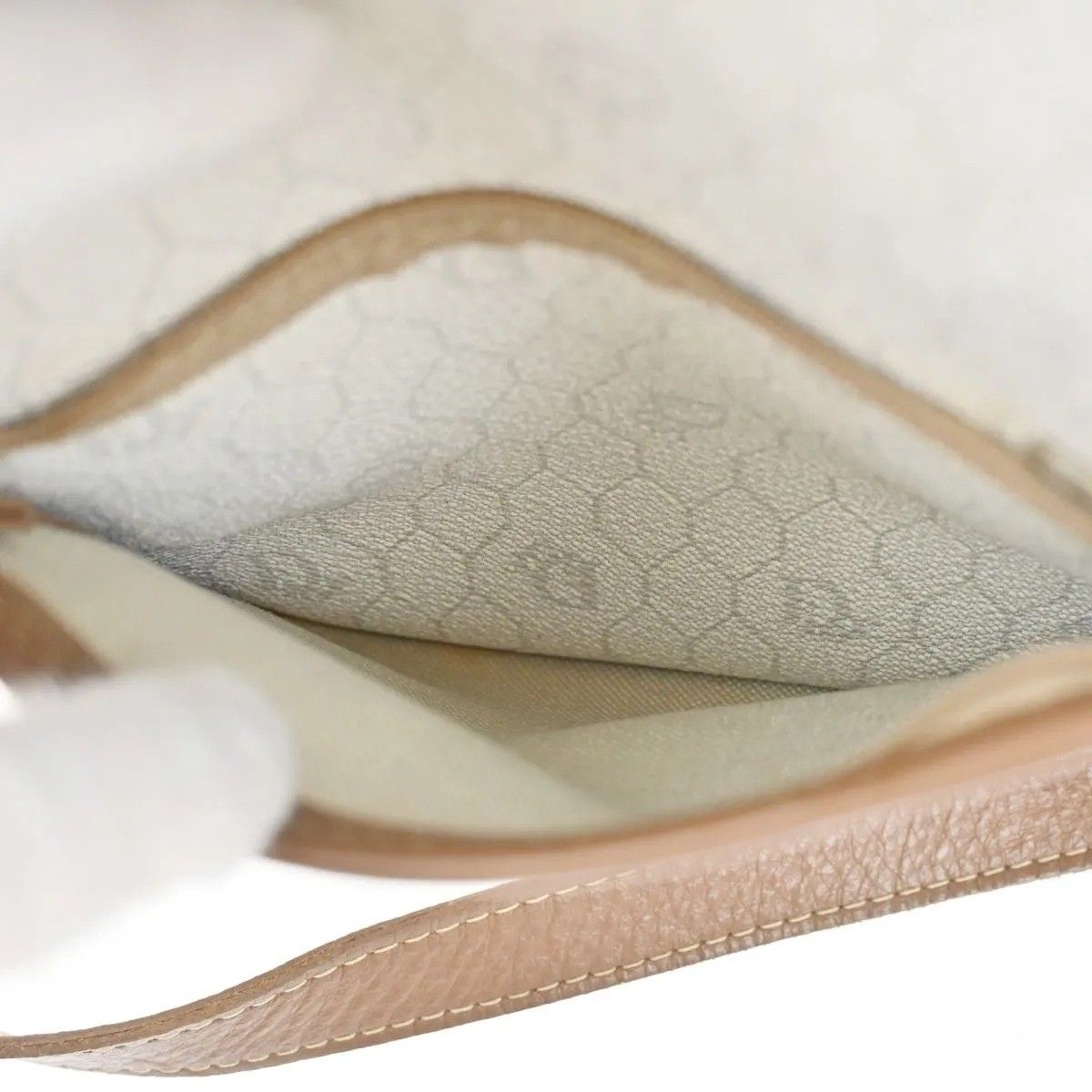 Dior Christian Shoulder Bag Honeycomb Drawstring White Brown Leather Vintage — view 9