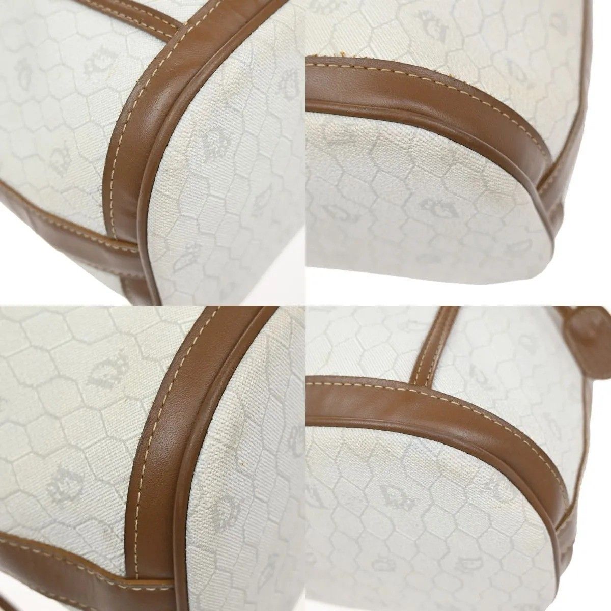 Dior Christian Shoulder Bag Honeycomb Drawstring White Brown Leather Vintage — view 7