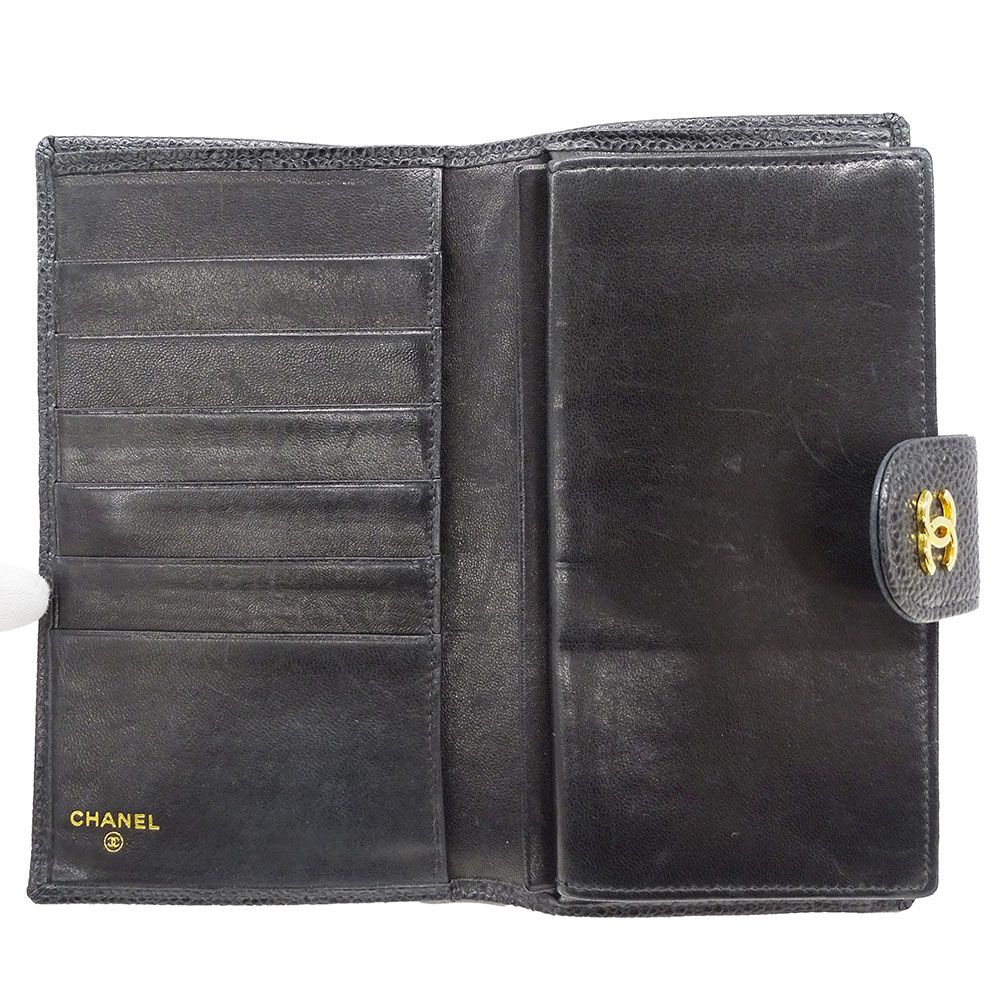 Chanel Wallet Long Bicolor Caviar Leather Black Gold — view 7
