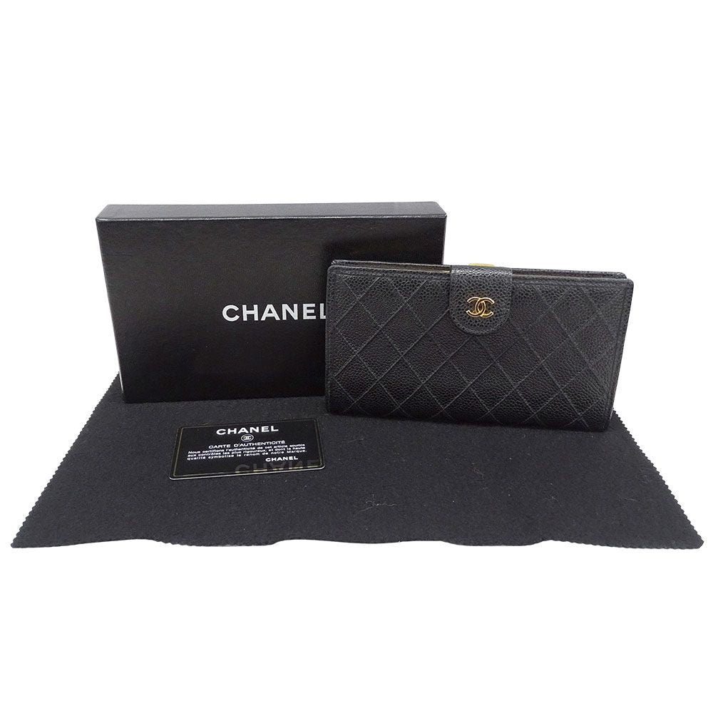 Chanel Wallet Long Bicolor Caviar Leather Black Gold — view 5