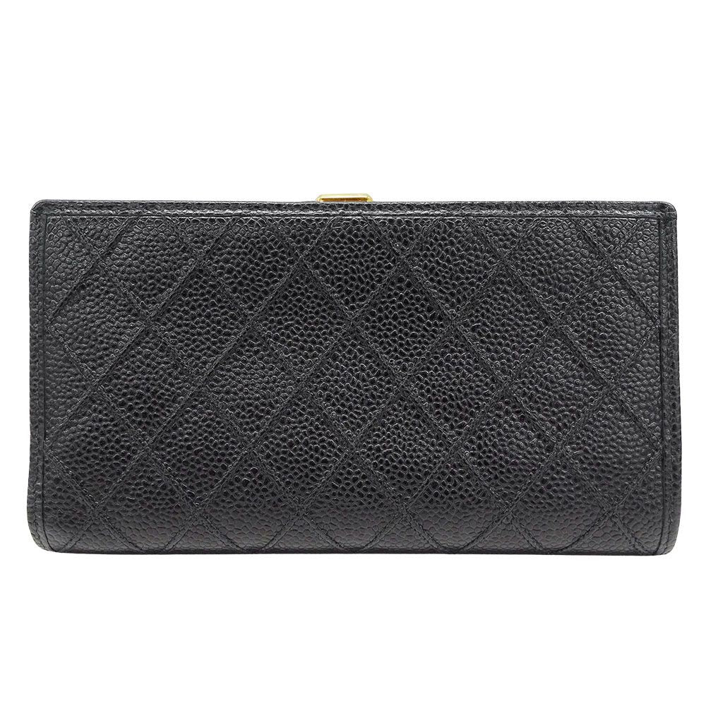 Chanel Wallet Long Bicolor Caviar Leather Black Gold — view 2