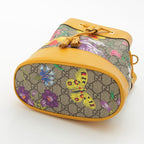 Gucci Leather GG Supreme Flora Shoulder Drawstring Handbag Yellow — view 6
