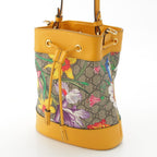 Gucci Leather GG Supreme Flora Shoulder Drawstring Handbag Yellow — view 3