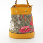 Gucci Leather GG Supreme Flora Shoulder Drawstring Handbag Yellow — view 5