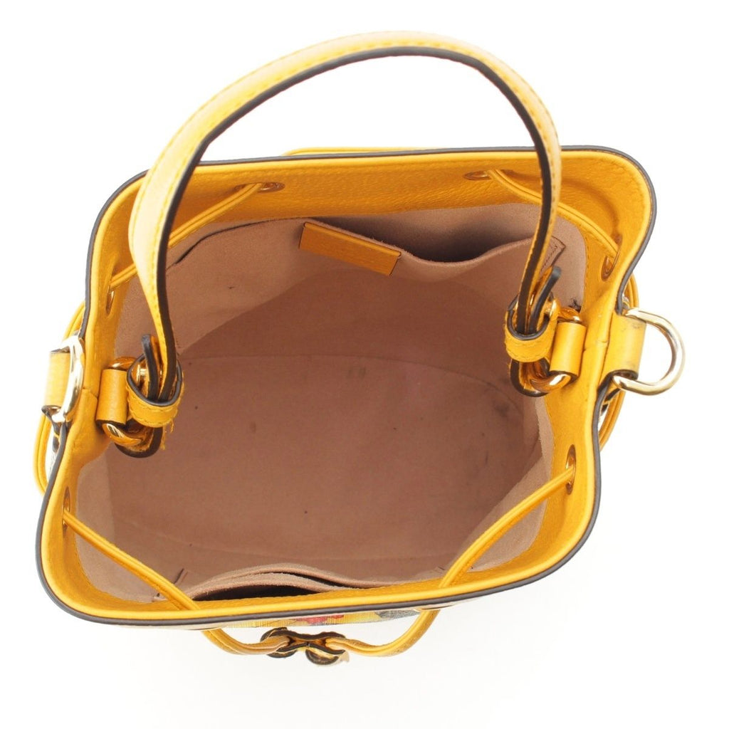 Gucci Leather GG Supreme Flora Shoulder Drawstring Handbag Yellow — view 7
