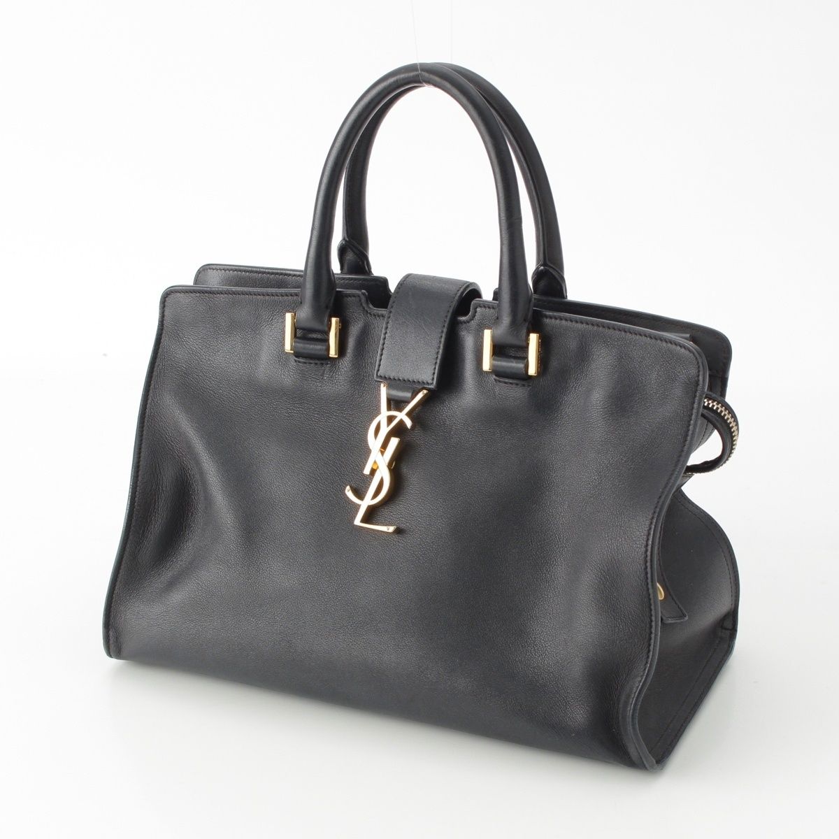 Saint Laurent Baby Cabas Leather 2-Way YSL Logo Handbag Black — view 2