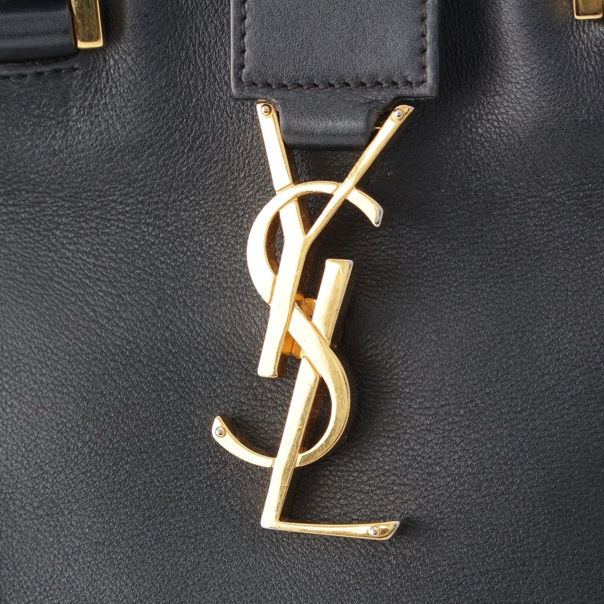 Saint Laurent Baby Cabas Leather 2-Way YSL Logo Handbag Black — view 7