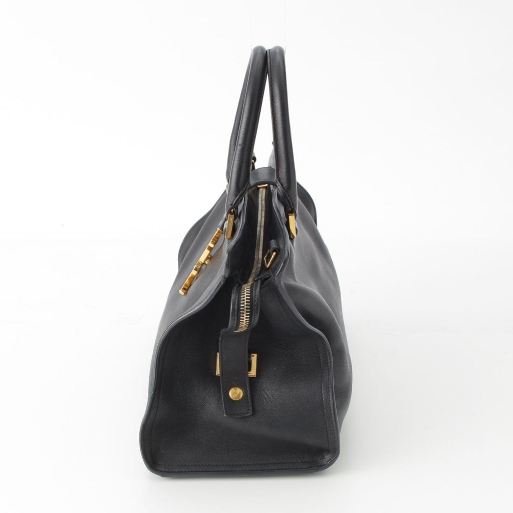 Saint Laurent Baby Cabas Leather 2-Way YSL Logo Handbag Black — view 3