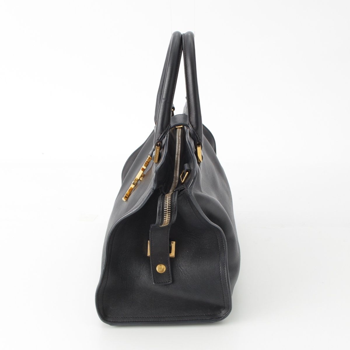 Saint Laurent Baby Cabas Leather 2-Way YSL Logo Handbag Black — view 3