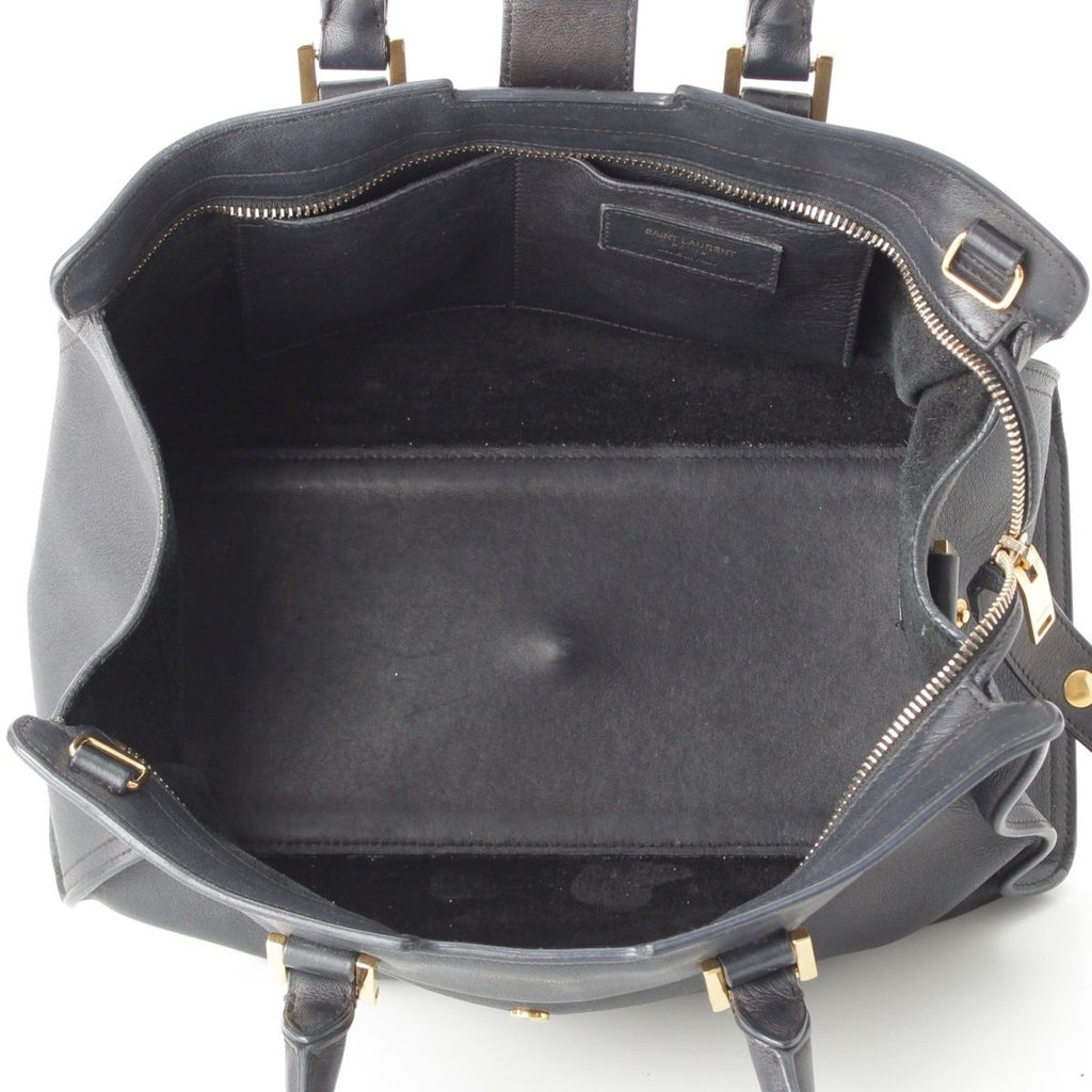 Saint Laurent Baby Cabas Leather 2-Way YSL Logo Handbag Black — view 6