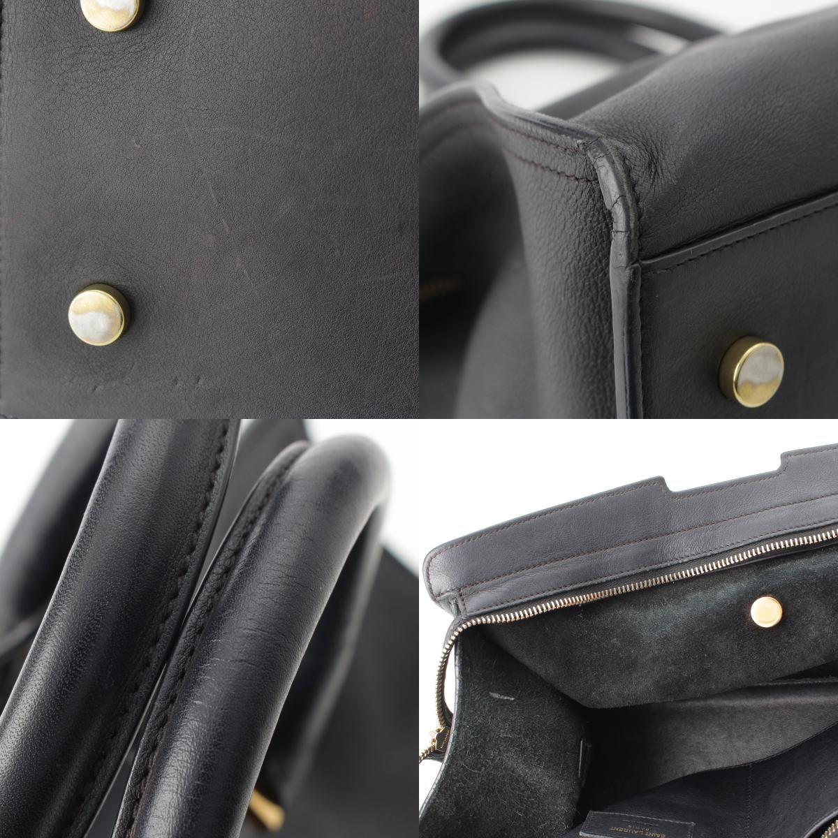 Saint Laurent Baby Cabas Leather 2-Way YSL Logo Handbag Black — view 9
