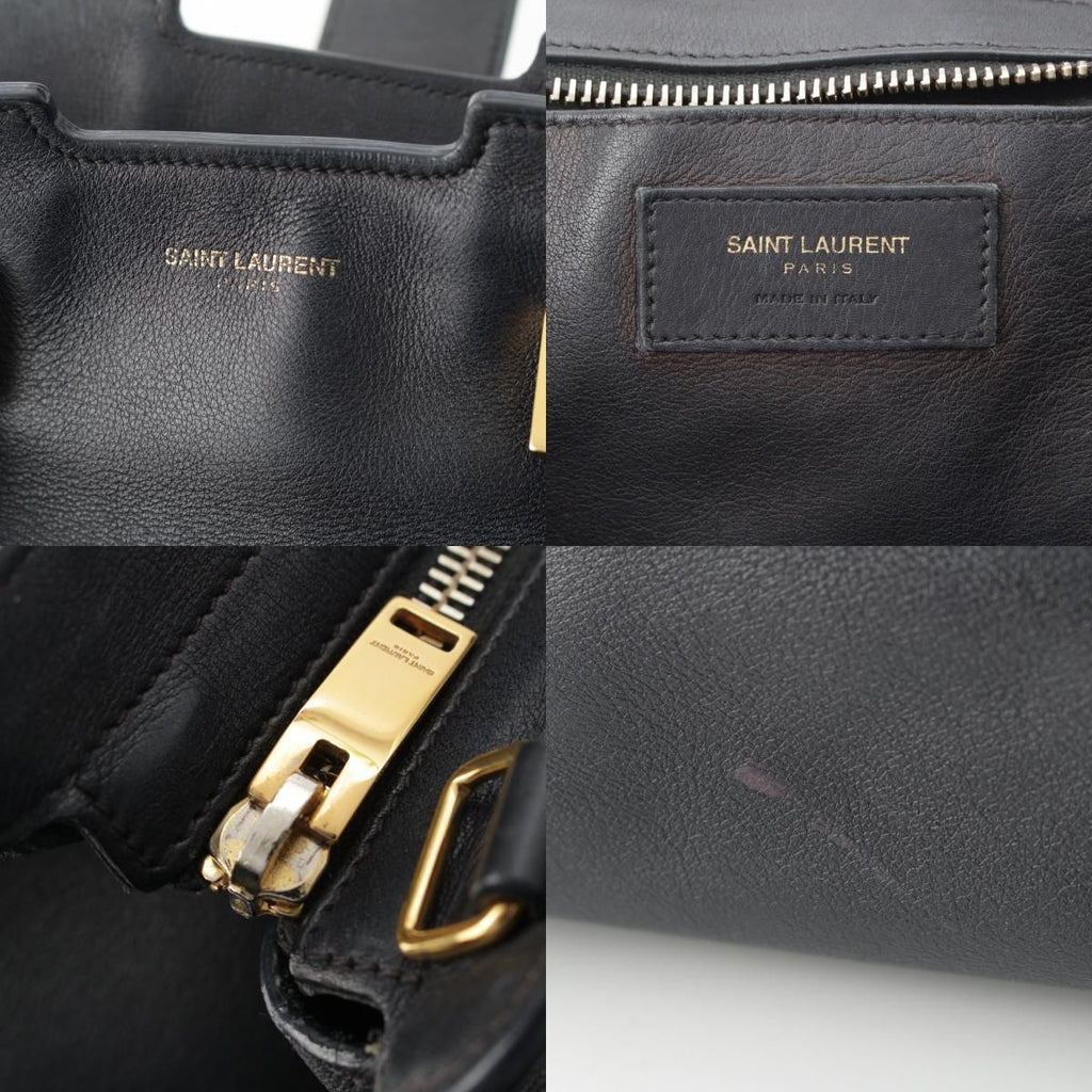 Saint Laurent Baby Cabas Leather 2-Way YSL Logo Handbag Black — view 8