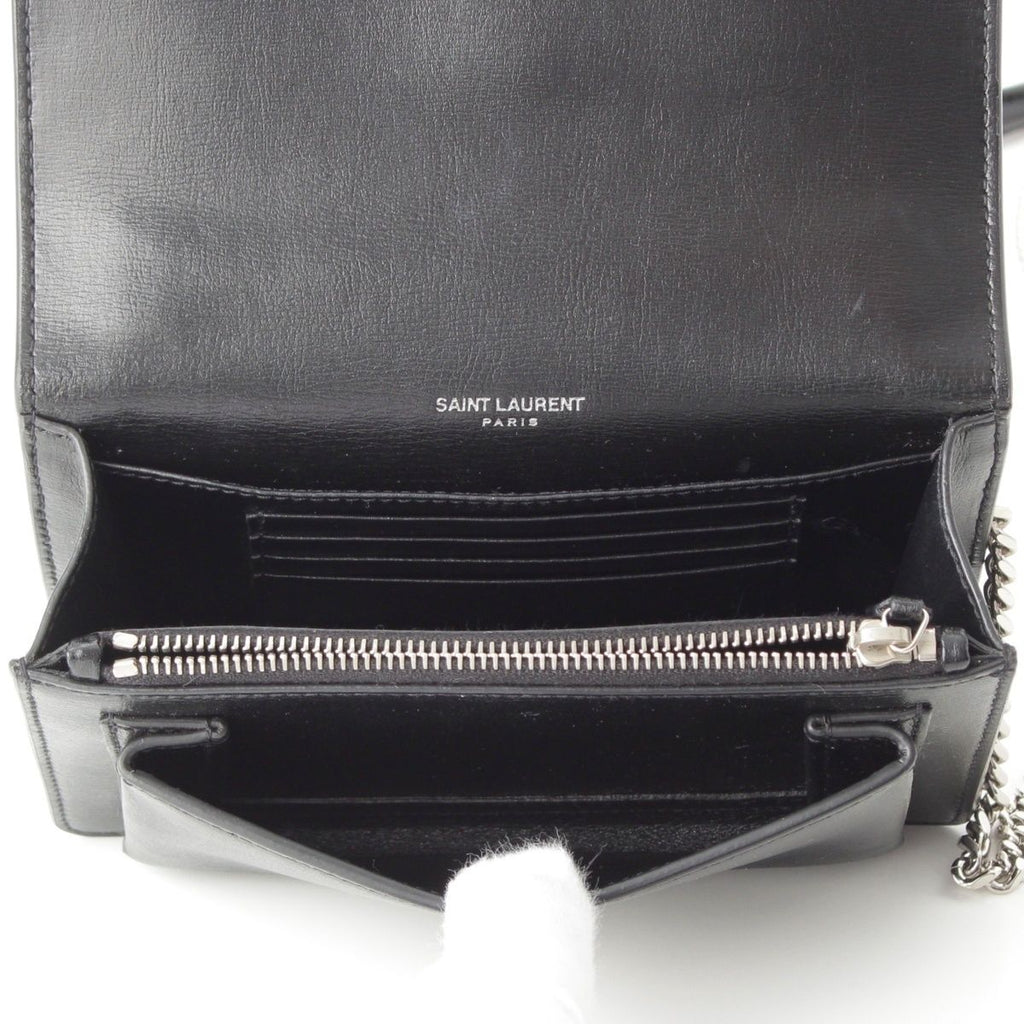 Saint Laurent Leather Sunset YSL Logo Chain Shoulder Bag Black Silver — view 6