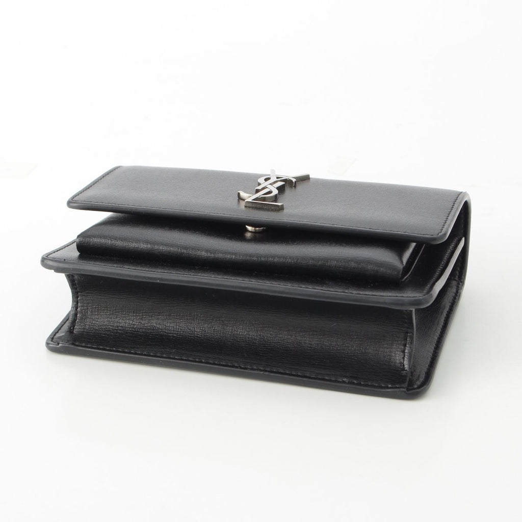 Saint Laurent Leather Sunset YSL Logo Chain Shoulder Bag Black Silver — view 5