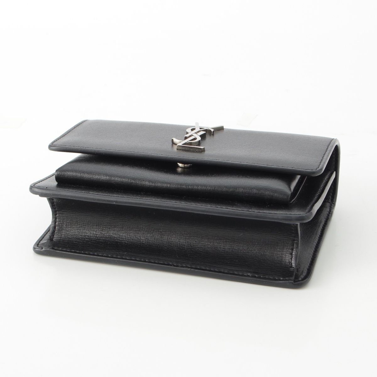Saint Laurent Leather Sunset YSL Logo Chain Shoulder Bag Black Silver — view 5